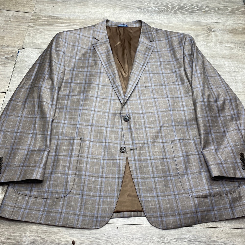 Crown & Ivy Mens Blazer 54R Brown Blue Plaid Sport Coat Patch Pockets 13501